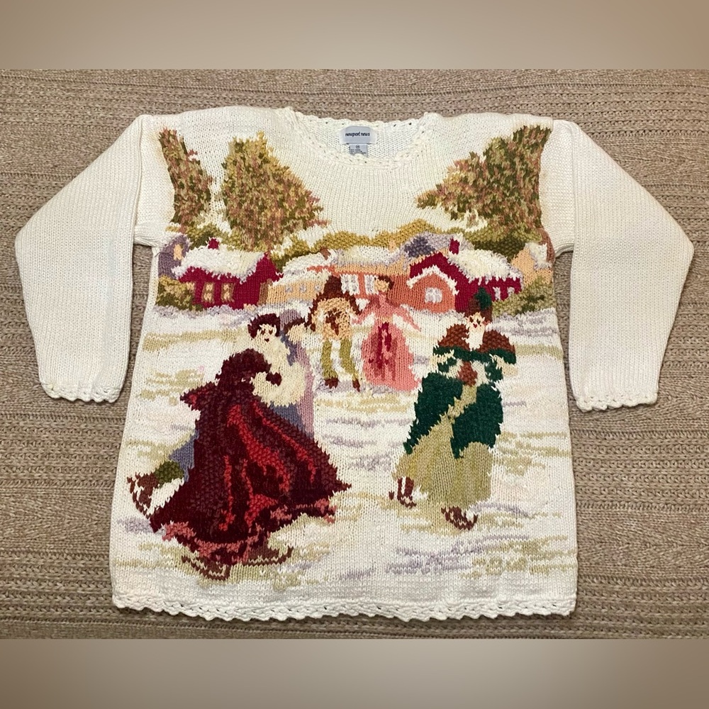 Vintage Winter Village Knitted Sweater 🧣🧤⛸️🌲❄️